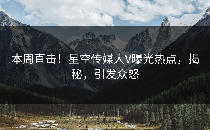 本周直击！星空传媒大V曝光热点，揭秘，引发众怒