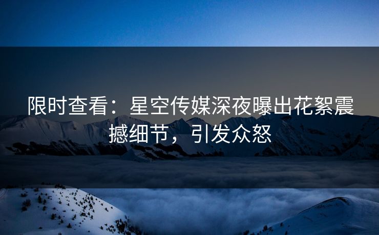 限时查看：星空传媒深夜曝出花絮震撼细节，引发众怒